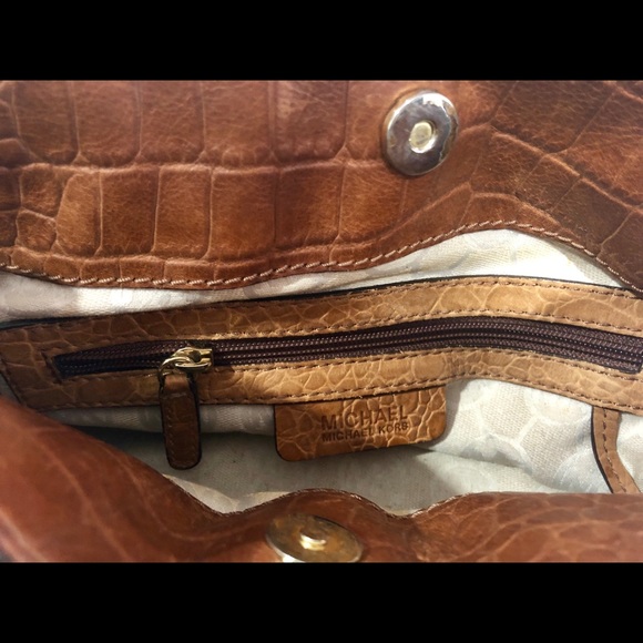 Michael Kors Hamilton Croco Embossed Leather Brown